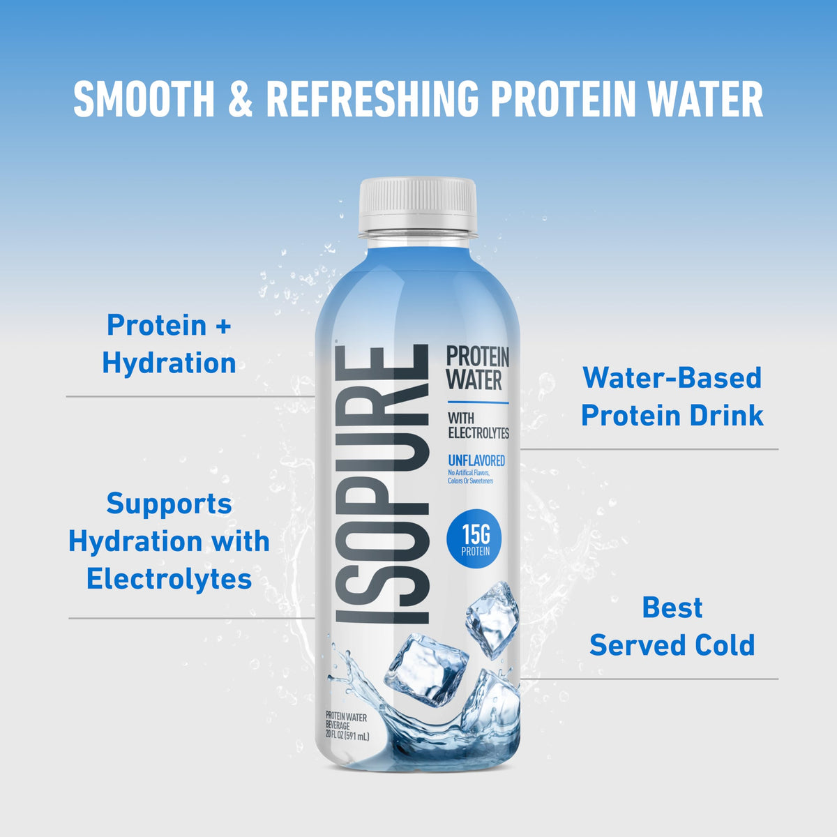 Pouring Isopure Clear Protein Water shows light, refreshing taste.
