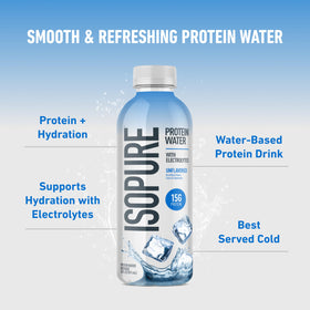 Pouring Isopure Clear Protein Water shows light, refreshing taste.