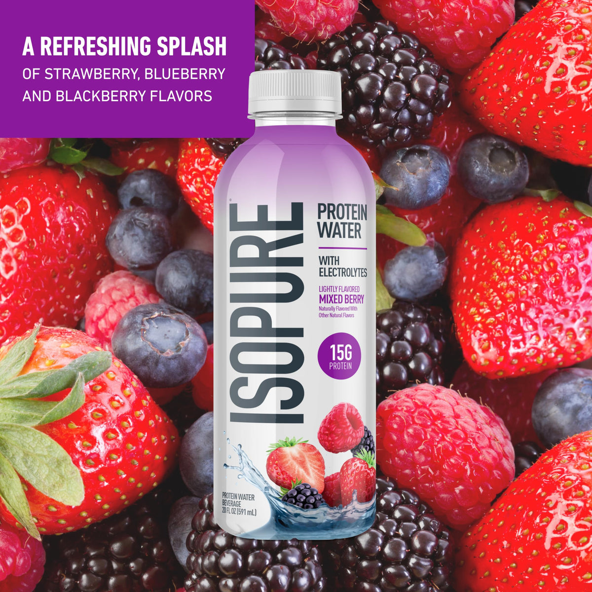 Isopure Clear Protein Water whey isolate closeup—protein content highlighted.