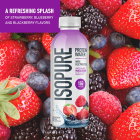 Isopure Clear Protein Water whey isolate closeup—protein content highlighted.