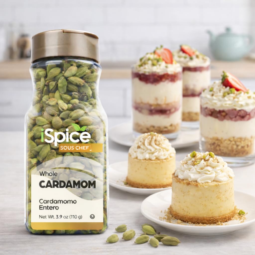 iSpice Cardamom Seeds in a jar, premium quality ideal for Kosher cooking.