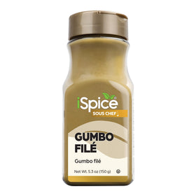 iSpice Gumbo Filé Powder packaging signals USA-made quality.