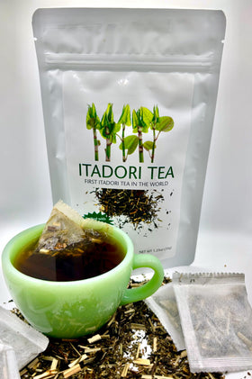 Itadori Tea knotweed root close-up showcases antioxidant-rich ingredient.