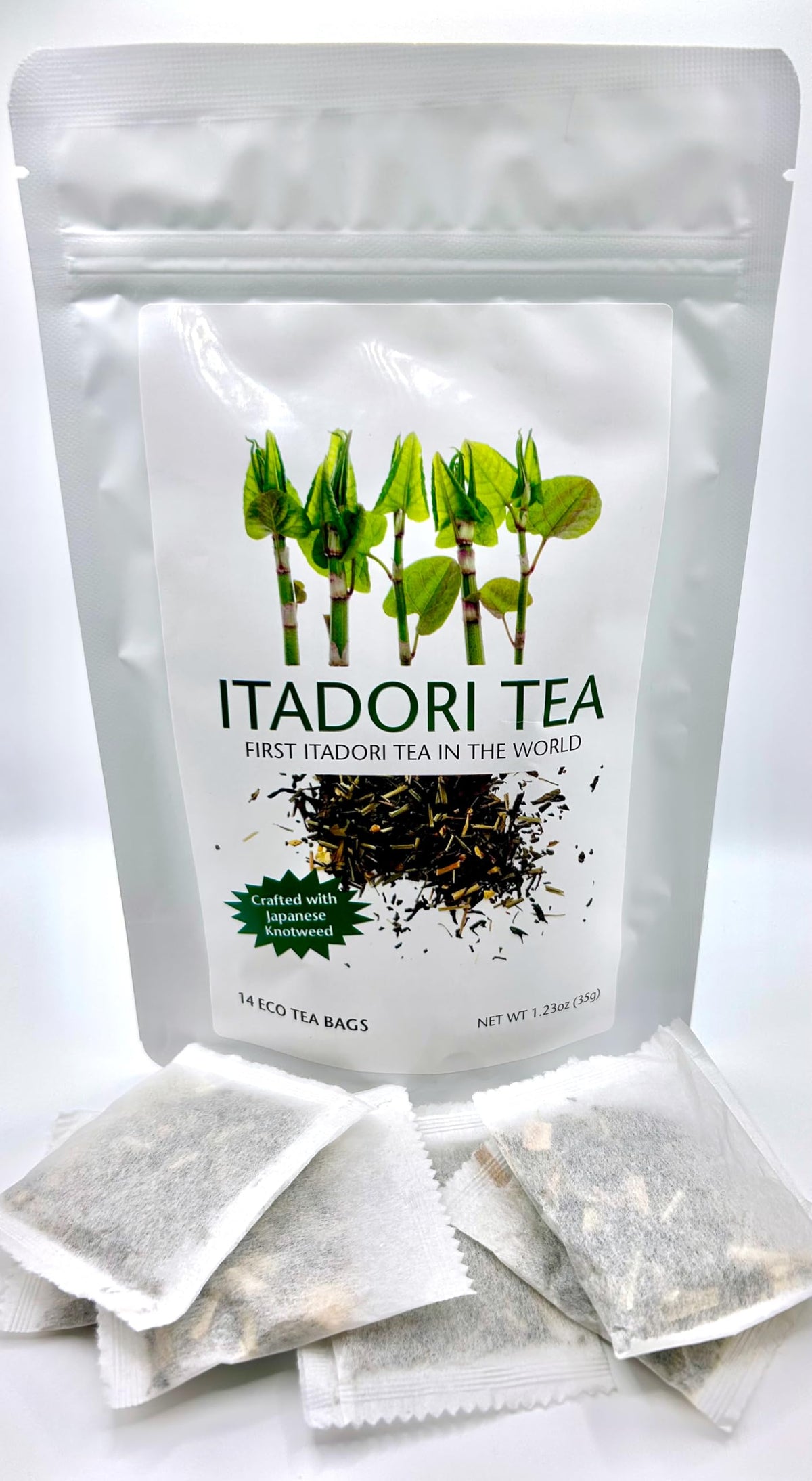 Itadori Tea packaging with biodegradable bags highlights eco-friendly wellness rituals.