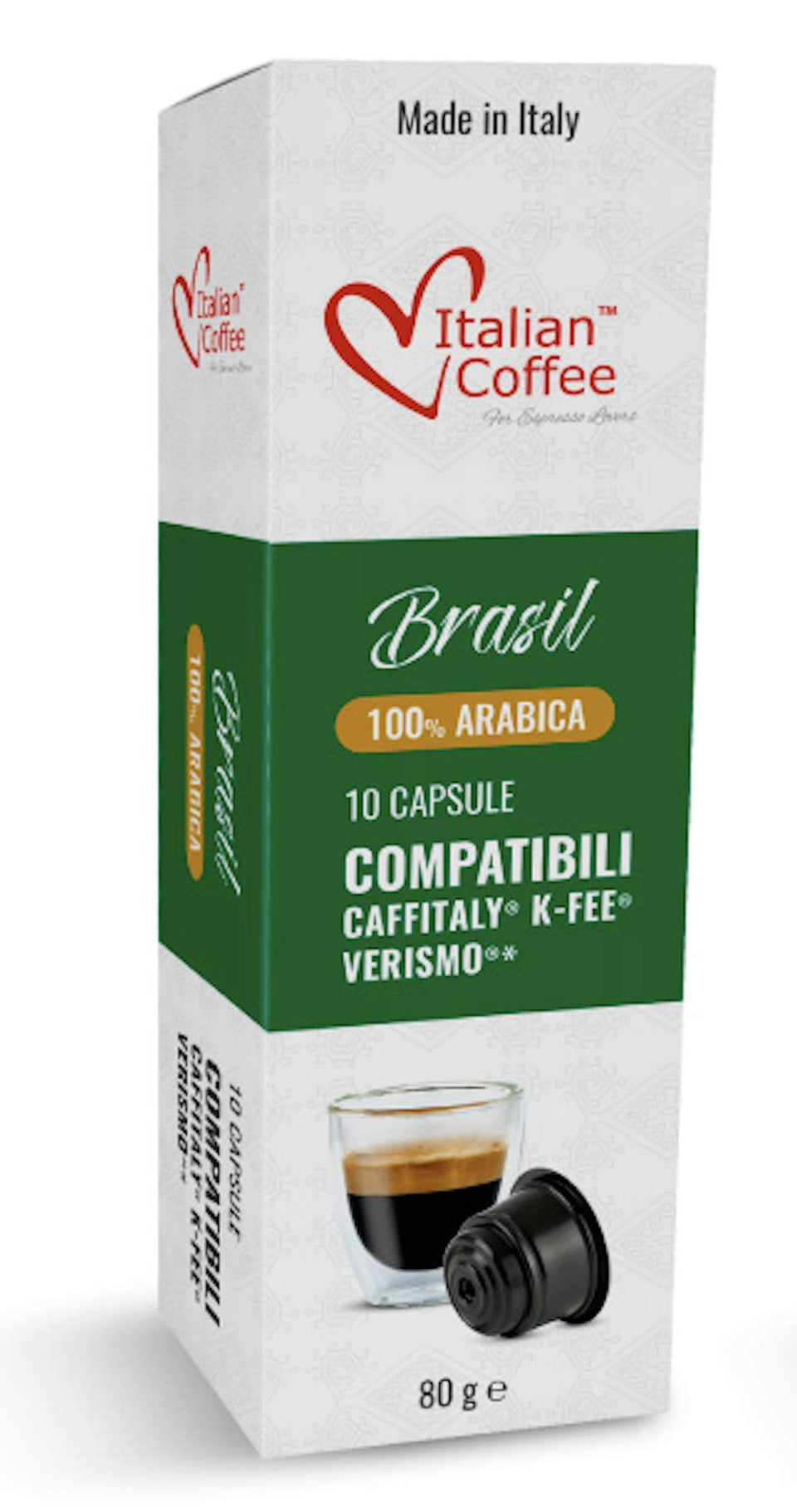 Italian Coffee for Espresso Lovers Brazil blend box front showing rich aroma and authenticity