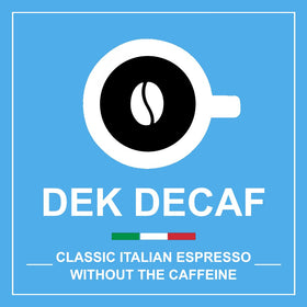 Italian Coffee for Espresso Lovers, DEK decaf espresso pod close-up for aroma.