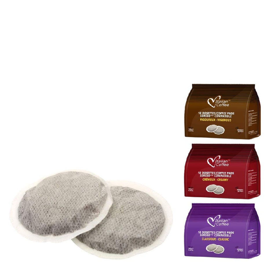 Italian Coffee Pads Senseo pack 54 – versatile sampler for daily espresso.