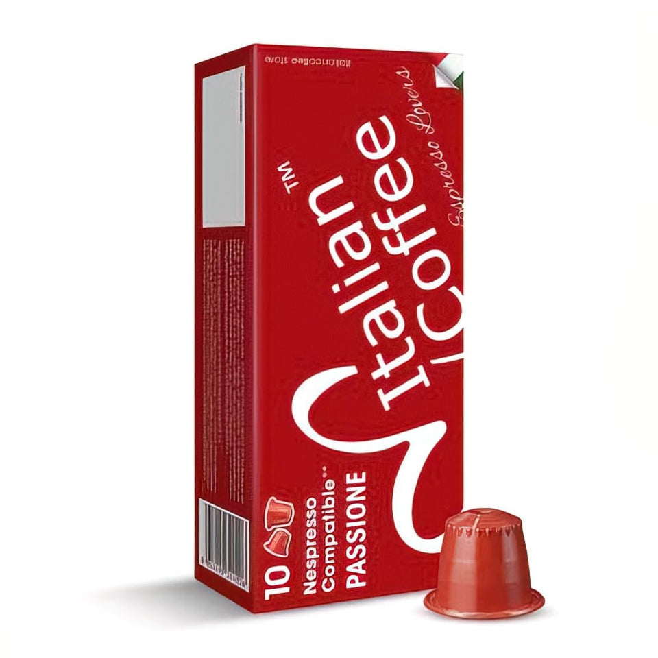 Italian Coffee Passione pod in red capsule for Nespresso Original machines, delivering creamy, full-bodied espresso