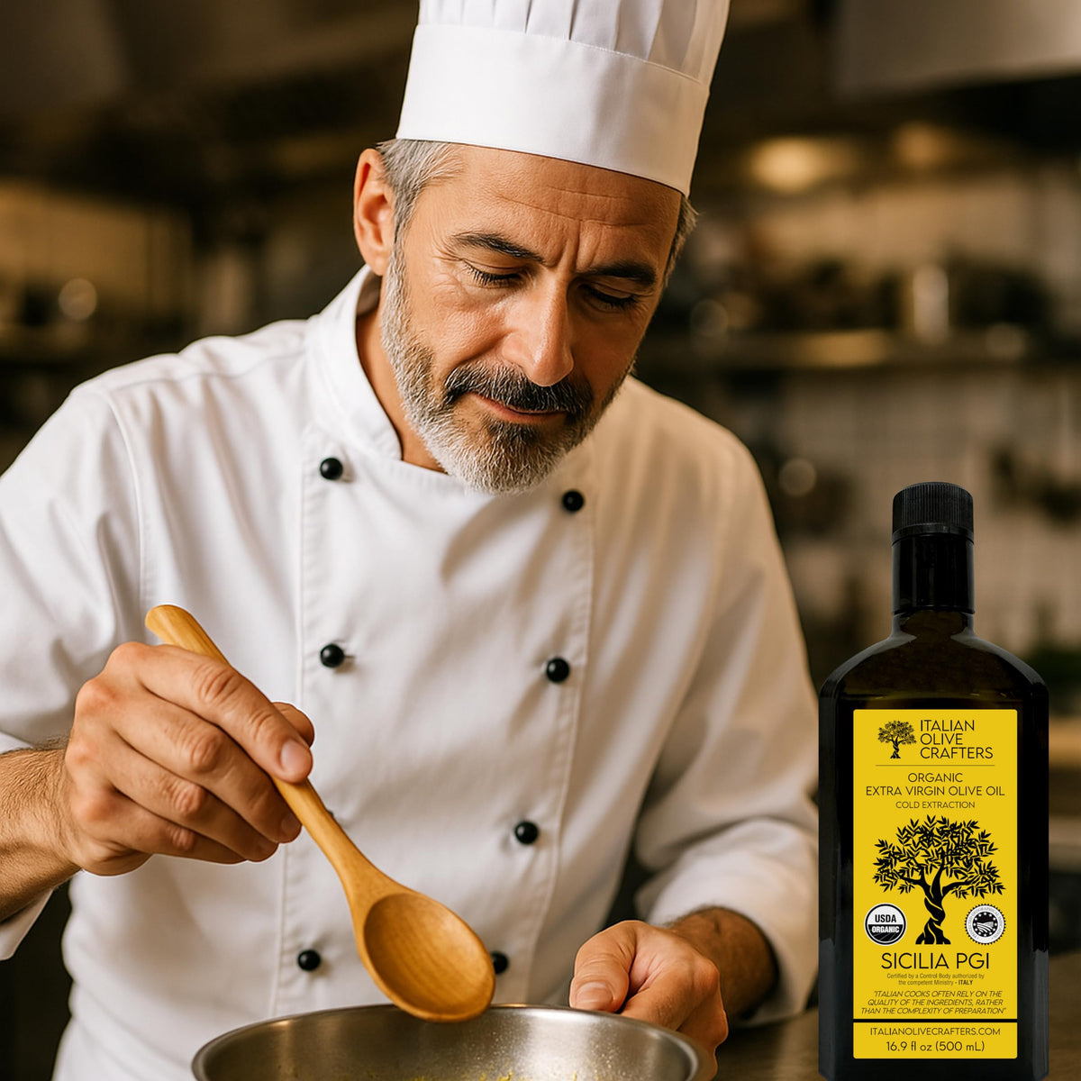 Ideal for finishing grilled vegetables and seafood with Italian Olive Crafters aroma.