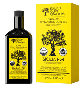 Italian Olive Crafters polyphenol-rich EVOO bottle on a kitchen counter for everyday use.