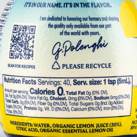 Organic certification seal on Italian Volcano Lemon Juice bottle