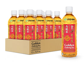 Ito En Golden Oolong Tea bottle being poured for a refreshing unsweetened drink