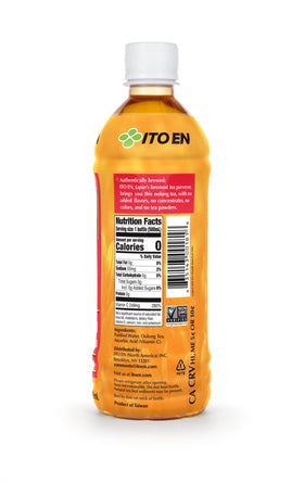 Ito En Golden Oolong Tea label close-up shows pure ingredients, vitamin C, and no added flavors