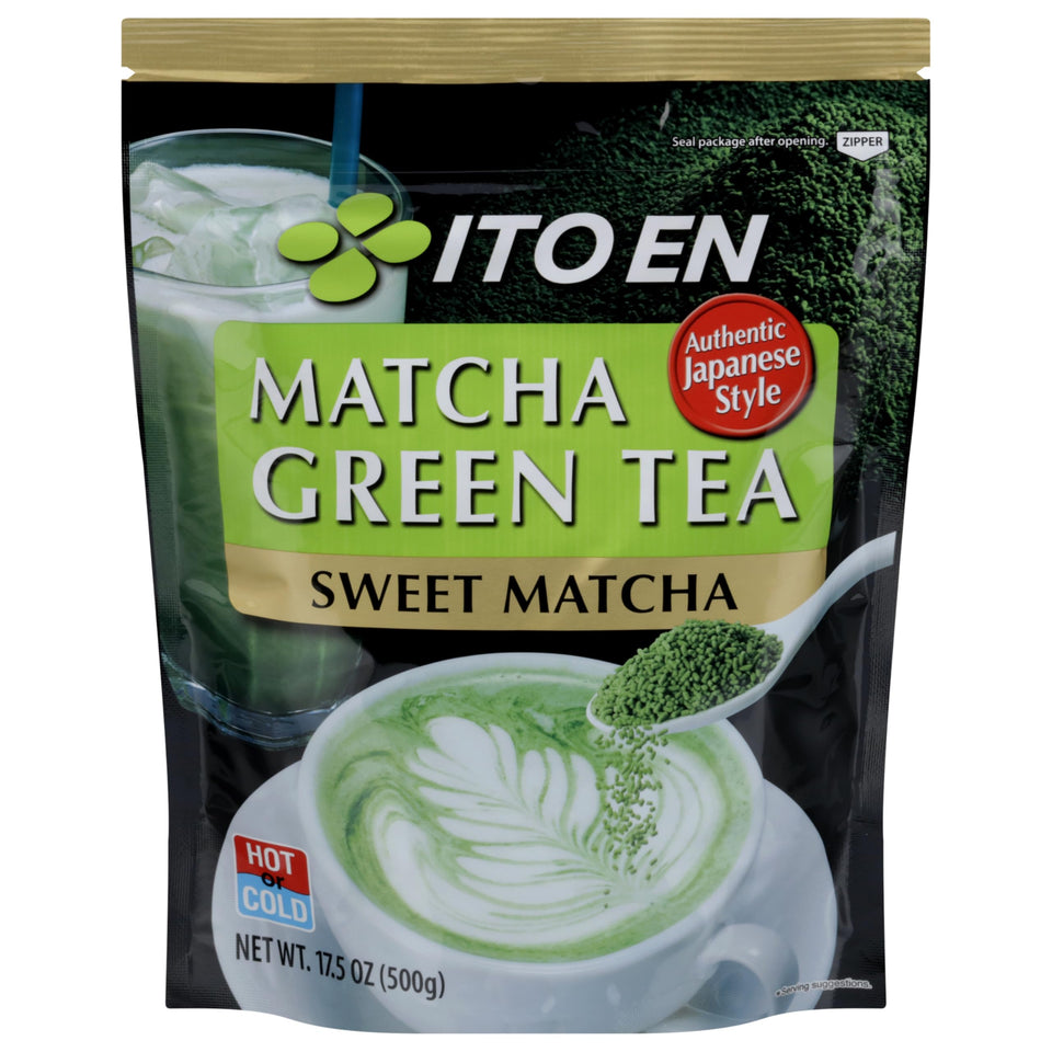 Ito En Matcha Sweet Powder bottle ideal for latte or smoothie prep.