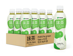 Ito En Matcha Milk Tea bottle being poured, ready-to-drink refreshment on the go.