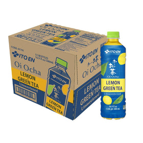 ITO EN Oi Ocha Lemon Green Tea bottle 500ml, refreshing unsweetened lemon green tea for on-the-go refreshment.