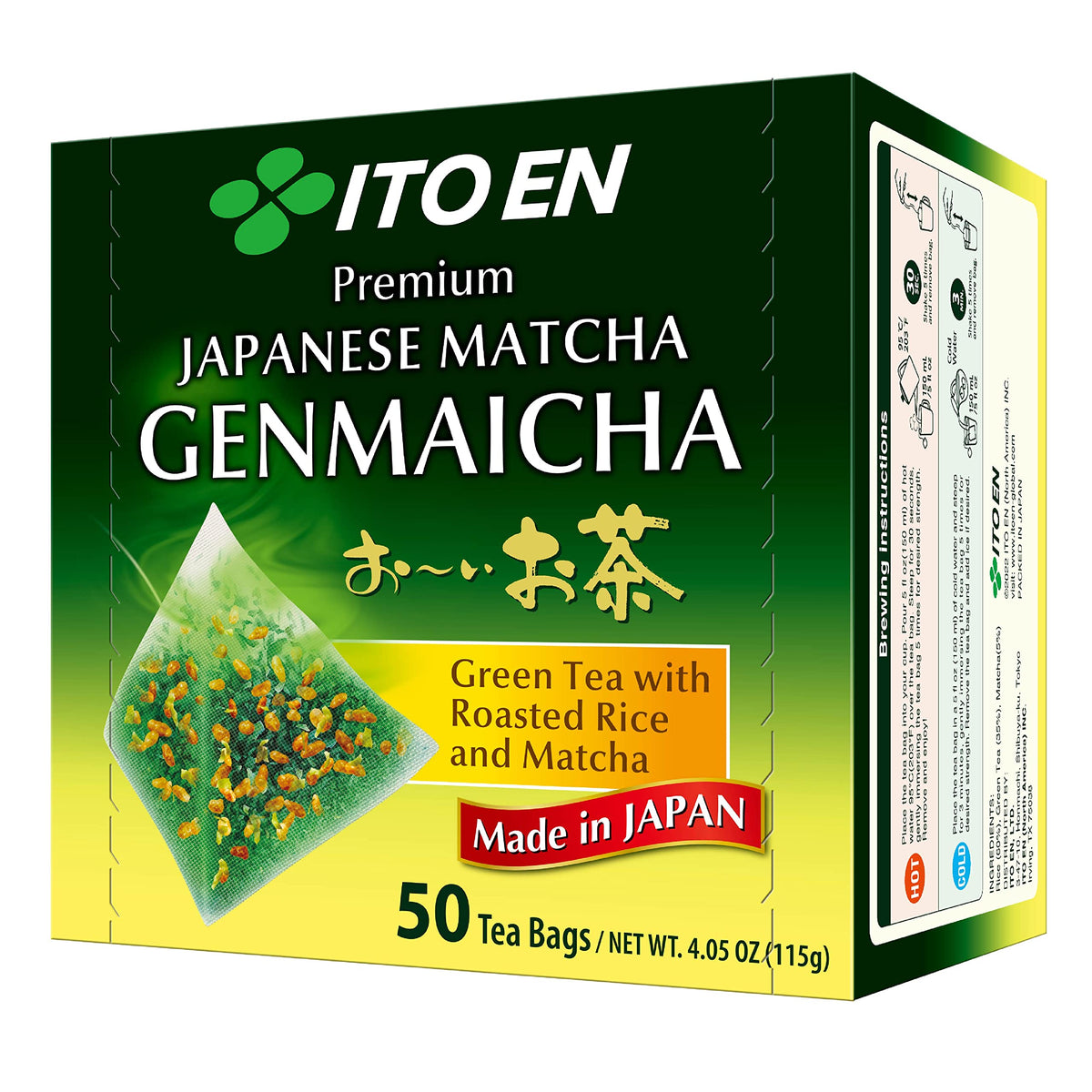 ITO EN Oi Ocha Genmaicha tea bag pouring highlights rich aroma and versatile brewing for anytime tea