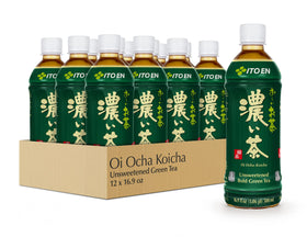 Ito En Oi Ocha unsweetened bold green tea bottle front view, bold flavor with zero sugar