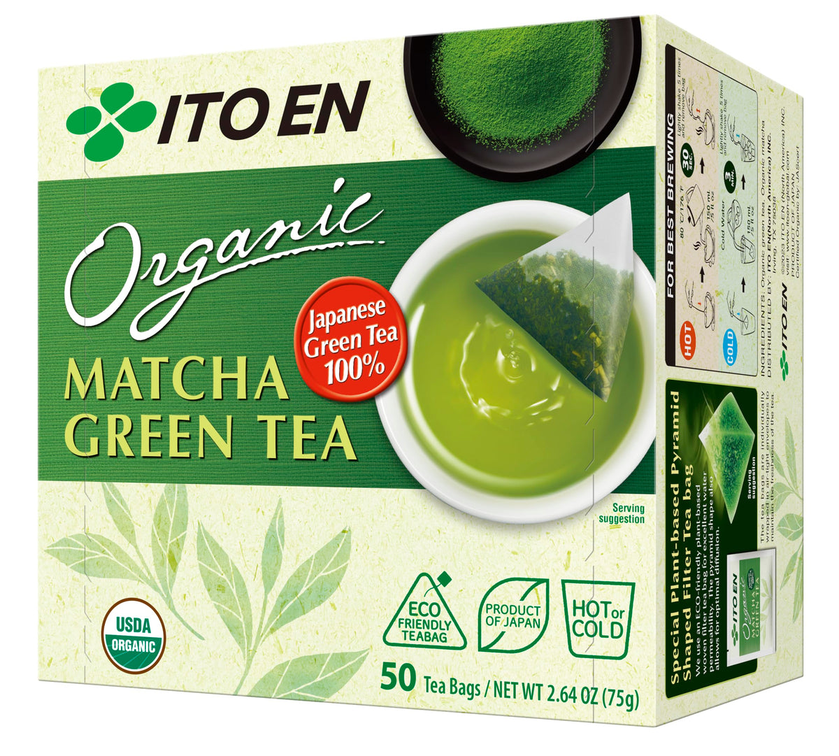 ITO EN Organic Matcha Green Tea bags in pyramid sachets for hot or iced brews