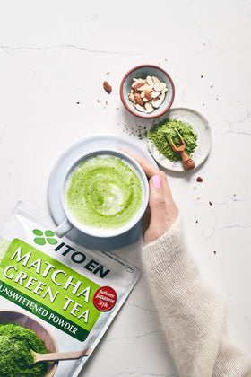 Ito En unsweetened matcha packaging showing 12 oz size for everyday use.