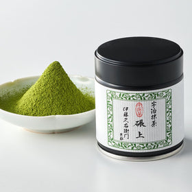 ITOHKYUEMON Kyoto Uji matcha powder in a jar showing ceremonial-grade quality for rituals