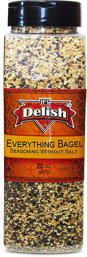 It's Delish seasoning sprinkled on a bagel slice, crisp and flavorful.
