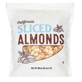 It's Delish California sliced almonds in a 2lb bag, perfect for snacking and baking.