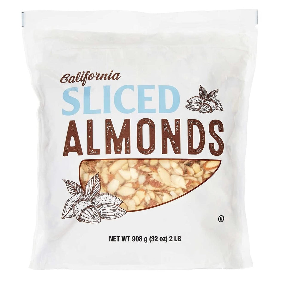 It's Delish California sliced almonds in a 2lb bag, perfect for snacking and baking.