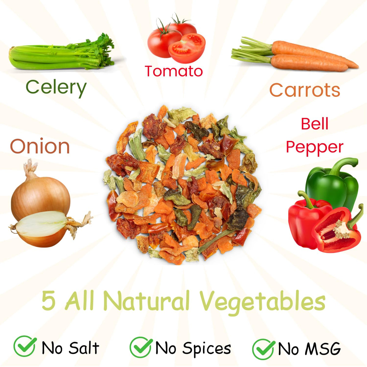 Its Delish Deluxe Dried Vegetable Soup Mix vegetables close-up with natural colors.