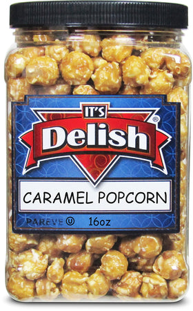 Its Delish popcorn with toffee coating showing irresistible texture for parties.