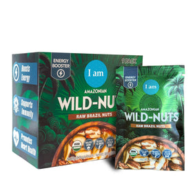 It's Good Energy I Am Organic Brazil Wild Nuts pack front, a sustainable, convenient snack.