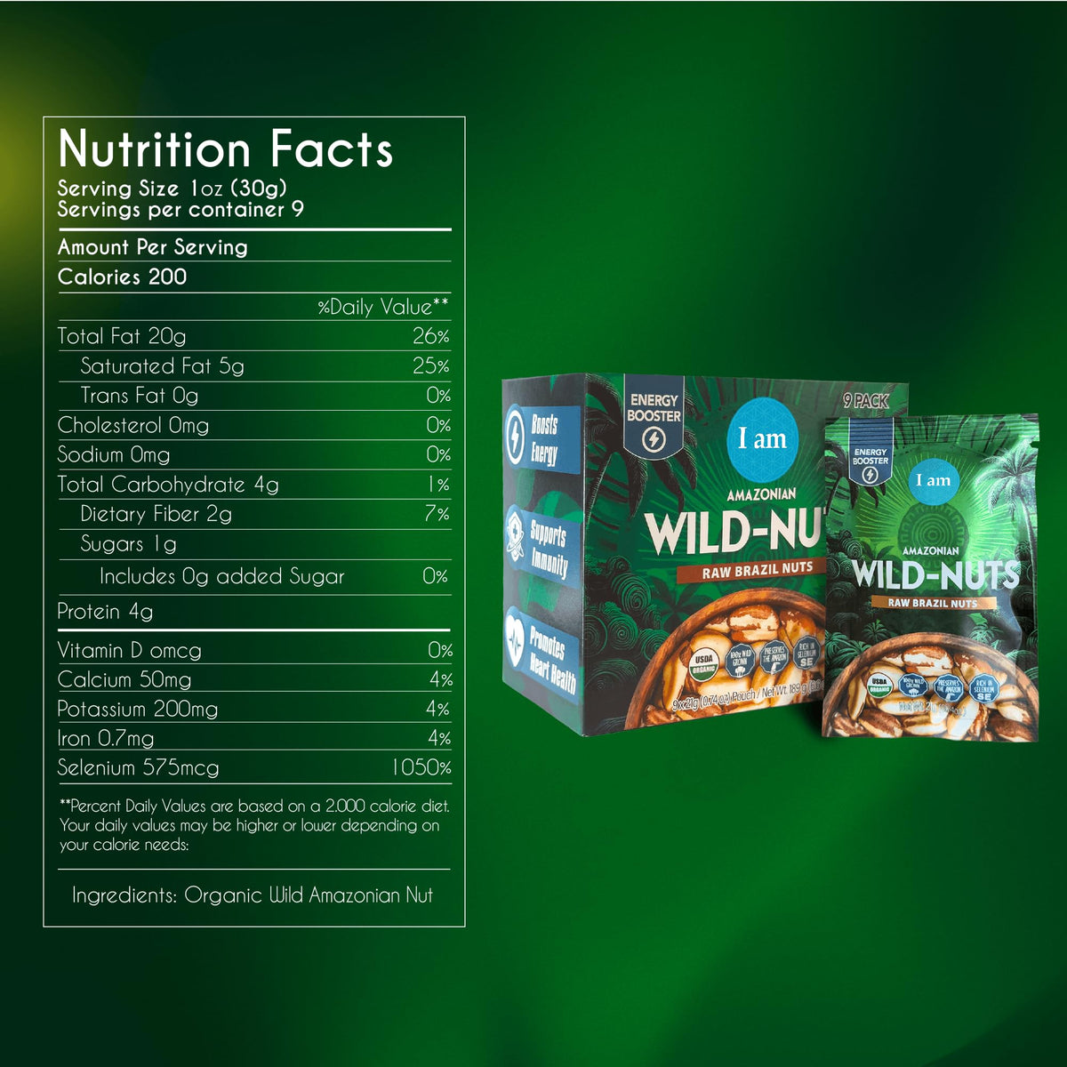 It's Good Energy I Am Organic Brazil Wild Nuts in bowl, ideal for trail mix.