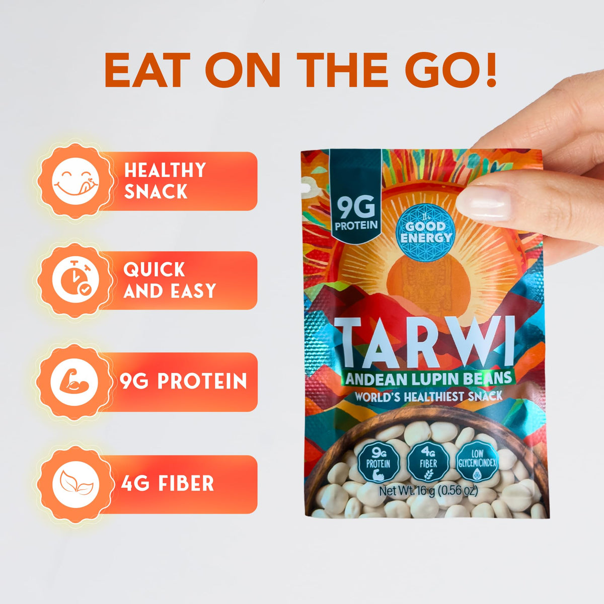 Its Good Energy Tarwi Snack plate idea showcasing versatile serving options.