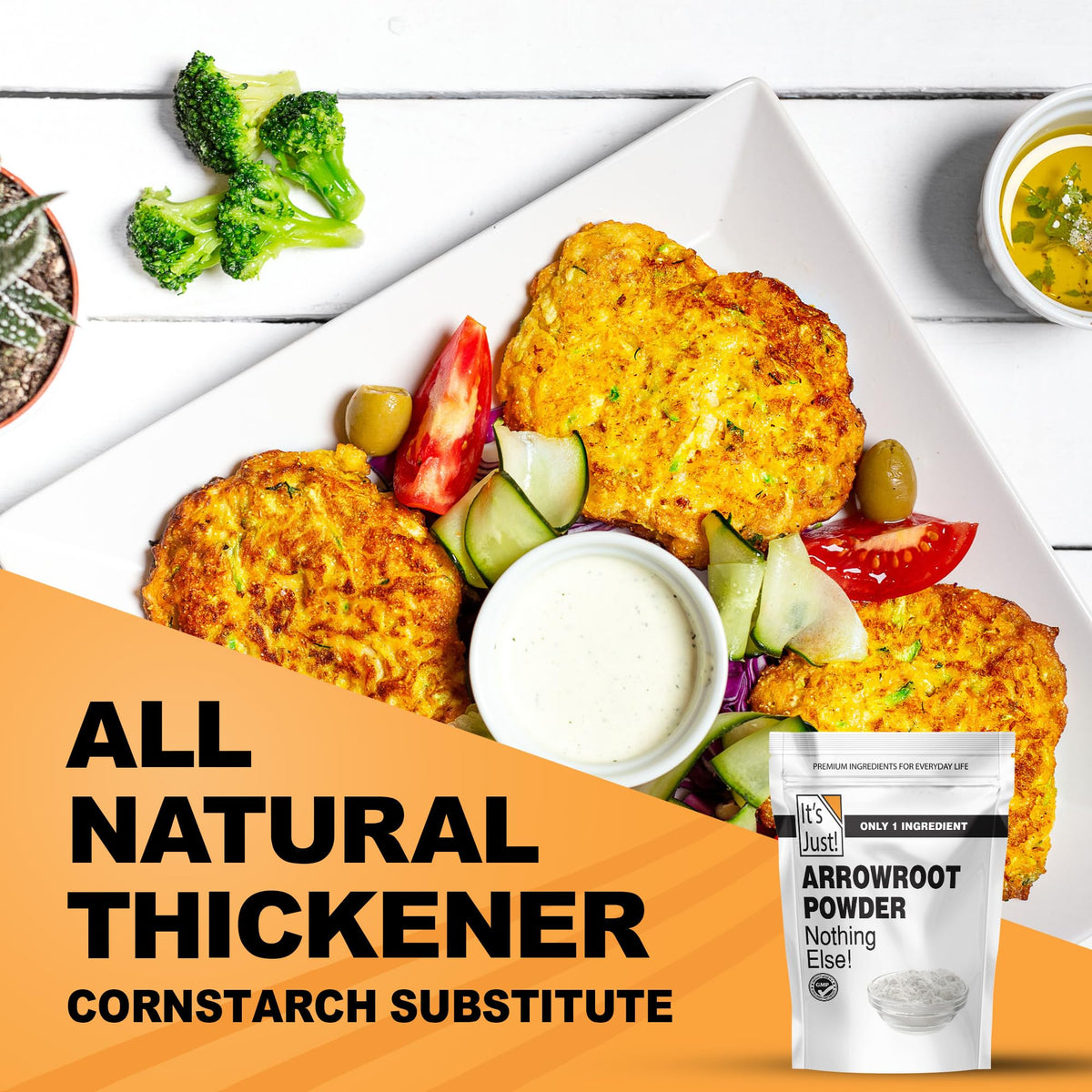 It's Just arrowroot powder in a cooking scene for gluten-free meals.