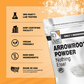 It's Just arrowroot powder pack signals premium quality for thickened gravies.