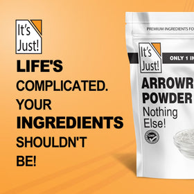 It's Just arrowroot powder product image suggests gluten-free and dairy-free versatility.