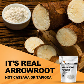 It's Just arrowroot powder open bag ready for quick kitchen thickeners.