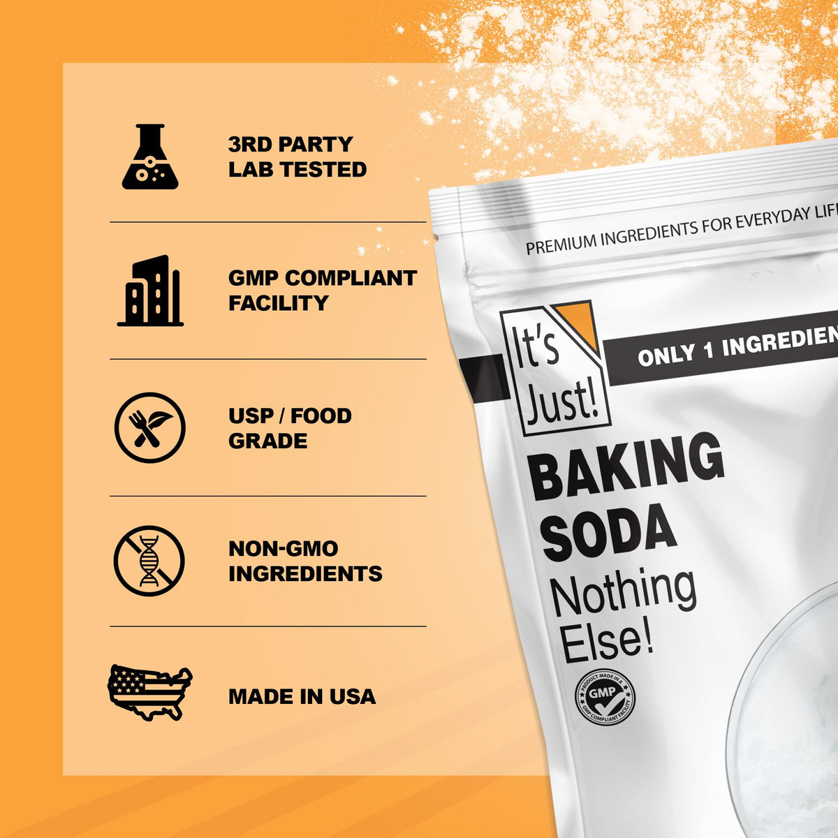 It's Just! Baking Soda in the kitchen; ideal for baking and gluten-free cooking.