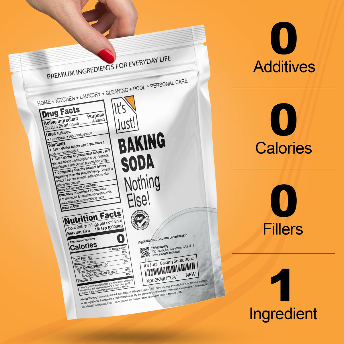 It's Just! Baking Soda added to laundry; helps brighten and refresh fabrics.