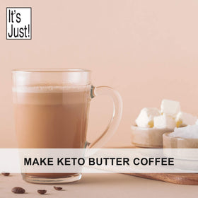 It's Just! butter powder added to coffee for a creamy lift.