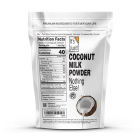 It's Just coconut milk powder being poured for plant-based smoothies.