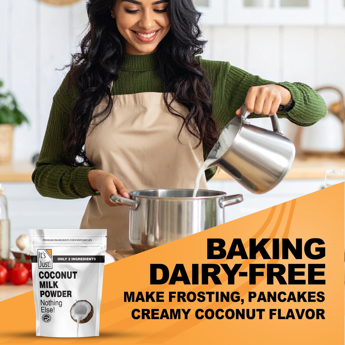 It's Just coconut milk powder in a bowl showing creamy reconstituted texture.
