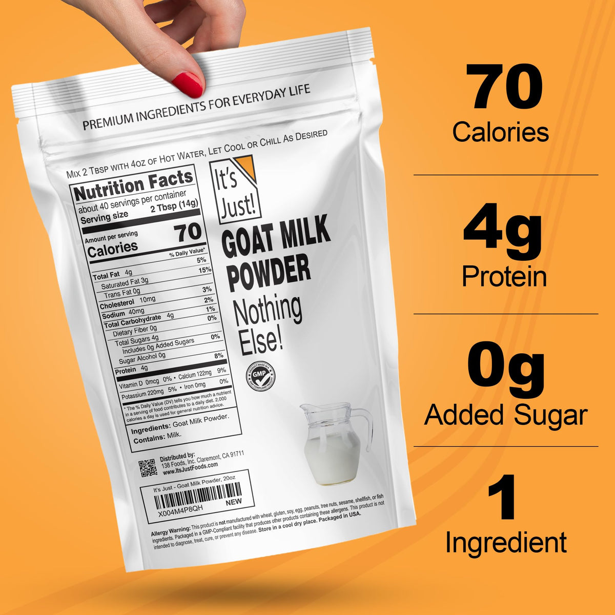 It's Just! Goat Milk Powder poured into coffee for easy enrichment.