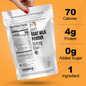 It's Just! Goat Milk Powder poured into coffee for easy enrichment.