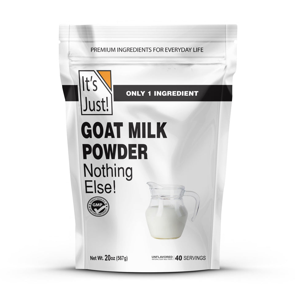 It's Just! Goat Milk Powder packaging for bulk 1.25 lb pouch.