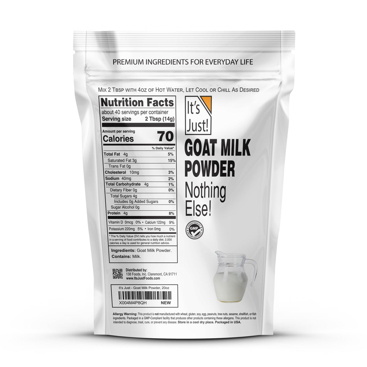 It's Just! Goat Milk Powder scoop for quick, easy mix.