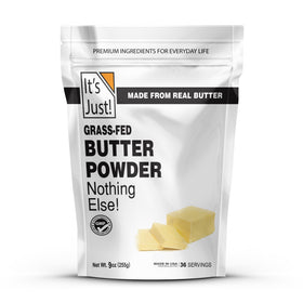 It's Just! grass-fed butter powder front view showing premium, shelf-stable fat.