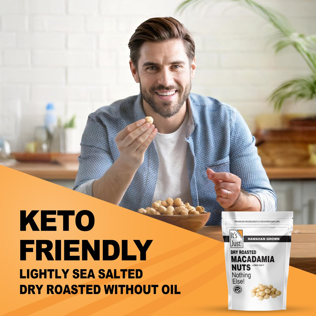 Its Just Hawaiian Macadamia Nuts dry roast closeup with rich buttery flavor and light salt