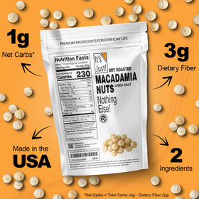 Its Just Hawaiian Macadamia Nuts resealable bag closeup illustrating freshness