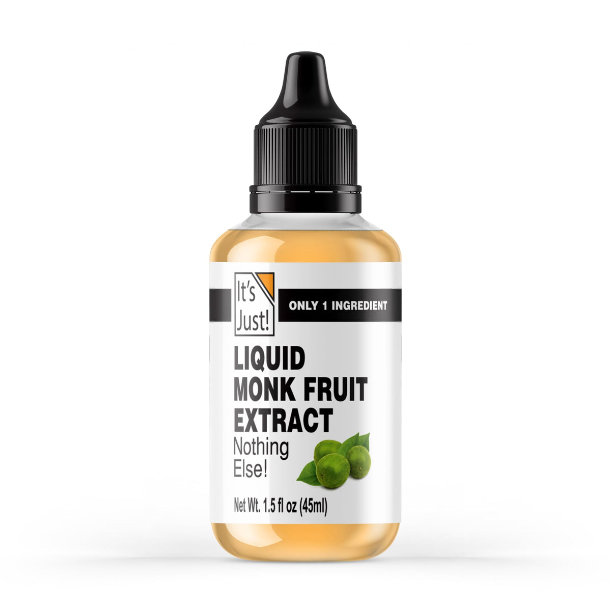 It's Just! Liquid Monk Fruit Extract dropper bottle shown for keto-friendly sweetness.